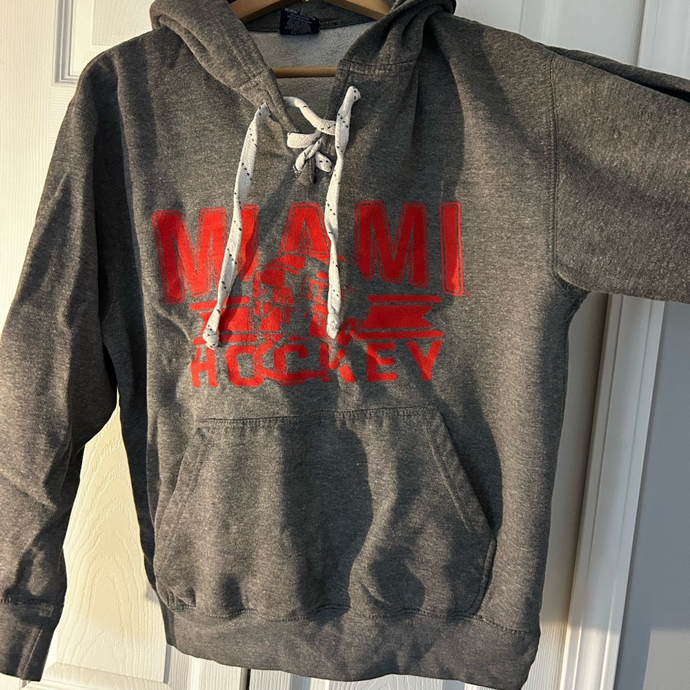 MV Sport Gray and Red Miami Hockey Hoodie